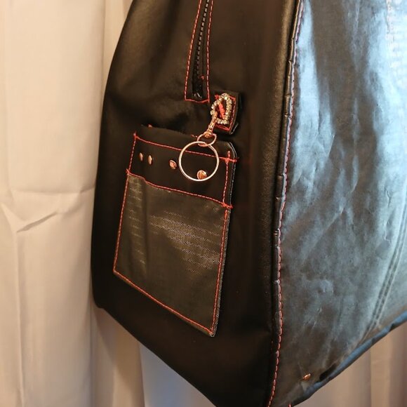 New Repurposed Anonymous Hoodie Backpack Black Bright Pink studded Oversized Bag - Picture 6 of 13